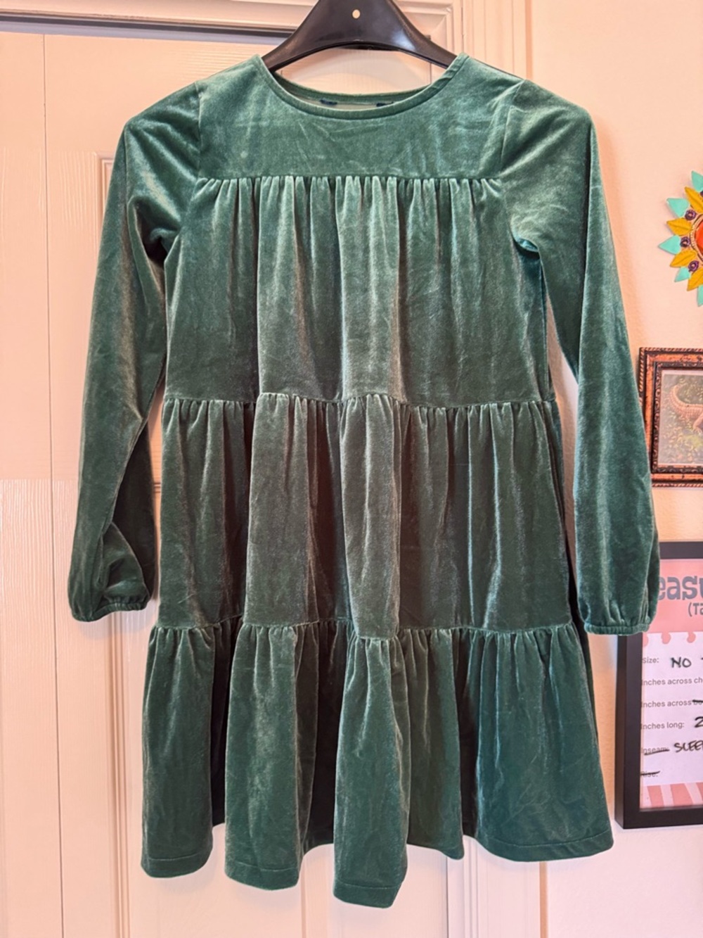 NWOT Polo Ralph Lauren Swing Dress Girls M/L* GREEN Velvet Tiered Party Holiday